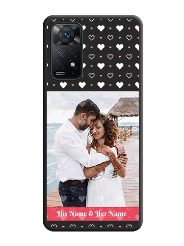 Custom White Color Love Symbols with Text Design on Photo on Space Black Soft Matte Phone Cover - Redmi Note 11 Pro 5G