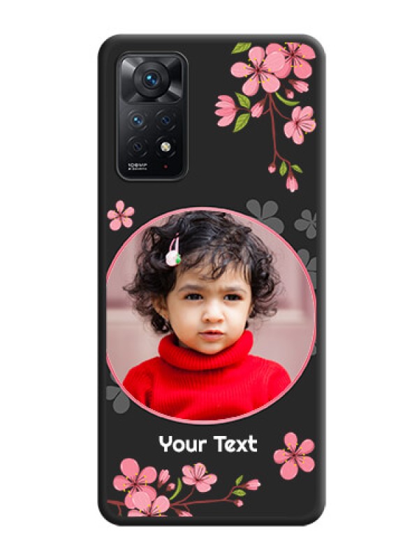 Custom Round Image with Pink Color Floral Design on Photo on Space Black Soft Matte Back Cover - Redmi Note 11 Pro 5G