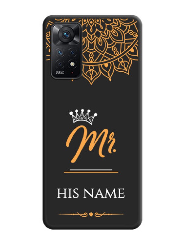 Custom Mr Name with Floral Design  on Personalised Space Black Soft Matte Cases - Redmi Note 11 Pro 5G