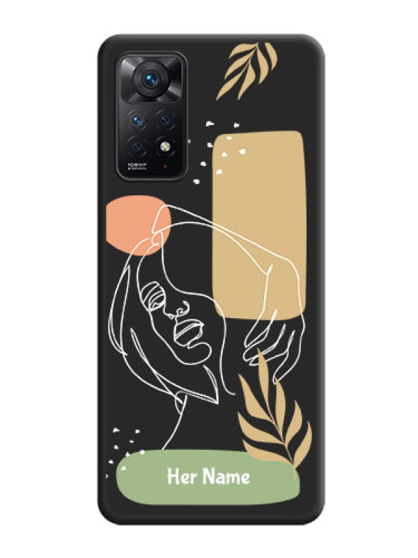 Custom Custom Text With Line Art Of Women & Leaves Design On Space Black Personalized Soft Matte Phone Covers -Xiaomi Redmi Note 11 Pro 5G