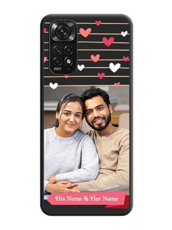 Custom Love Pattern with Name on Pink Ribbon  on Photo on Space Black Soft Matte Back Cover - Redmi Note 11