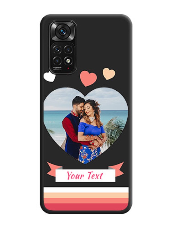 Custom Love Shaped Photo with Colorful Stripes on Personalised Space Black Soft Matte Cases - Redmi Note 11