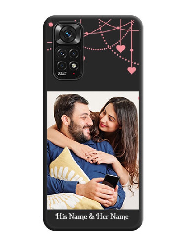 Custom Pink Love Hangings with Text on Space Black Custom Soft Matte Back Cover - Redmi Note 11