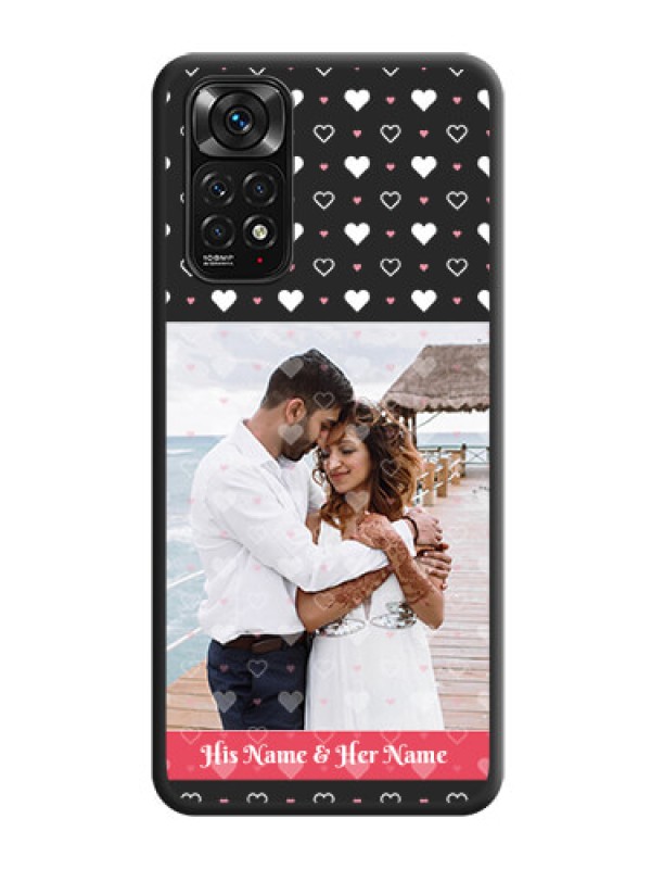 Custom White Color Love Symbols with Text Design on Photo on Space Black Soft Matte Phone Cover - Redmi Note 11
