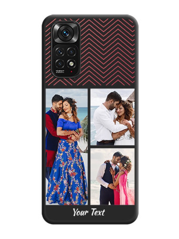 Custom Wave Pattern with 3 Image Holder on Space Black Custom Soft Matte Back Cover - Redmi Note 11