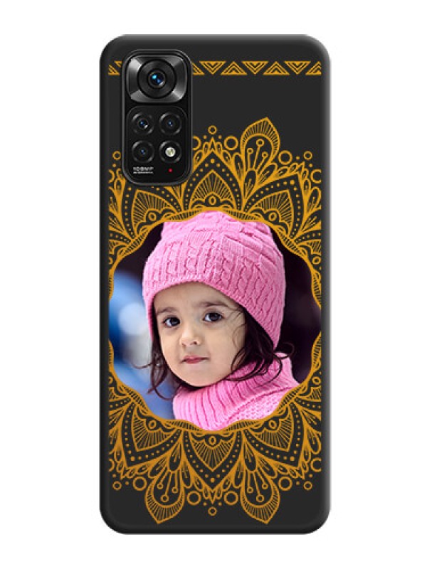 Custom Round Image with Floral Design on Photo on Space Black Soft Matte Mobile Cover - Redmi Note 11
