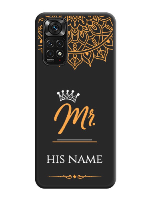 Custom Mr Name with Floral Design  on Personalised Space Black Soft Matte Cases - Redmi Note 11