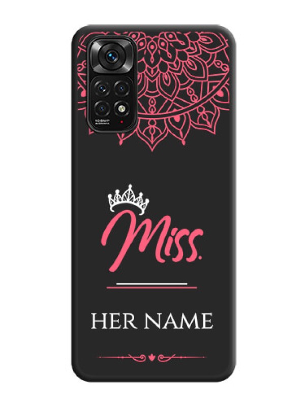 Custom Mrs Name with Floral Design on Space Black Personalized Soft Matte Phone Covers - Redmi Note 11