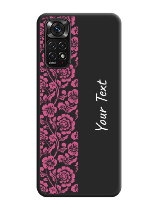 Custom Pink Floral Pattern Design With Custom Text On Space Black Personalized Soft Matte Phone Covers -Xiaomi Redmi Note 11