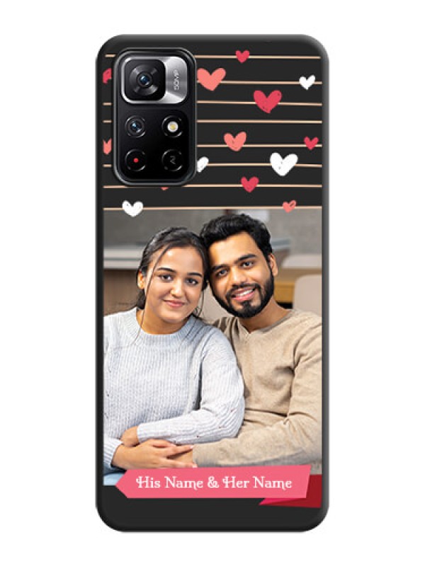 Custom Love Pattern with Name on Pink Ribbon on Photo on Space Black Soft Matte Back Cover - Redmi Note 11T 5G