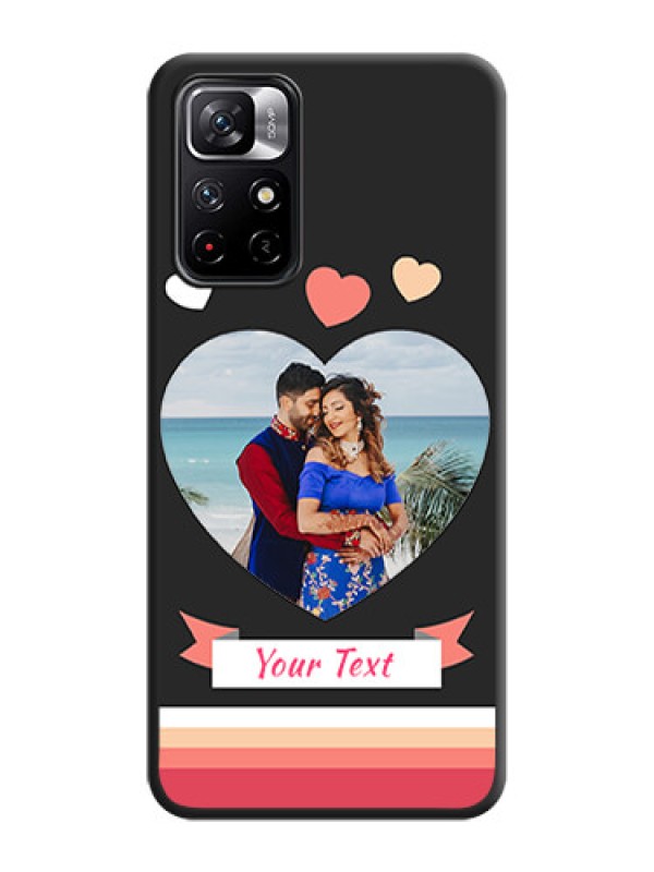 Custom Love Shaped Photo with Colorful Stripes on Personalised Space Black Soft Matte Cases - Redmi Note 11T 5G