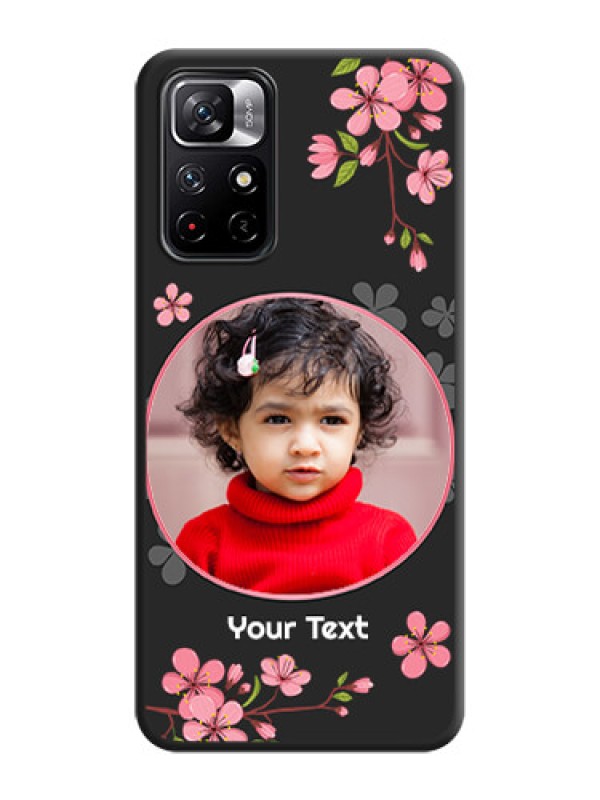 Custom Round Image with Pink Color Floral Design on Photo on Space Black Soft Matte Back Cover - Redmi Note 11T 5G