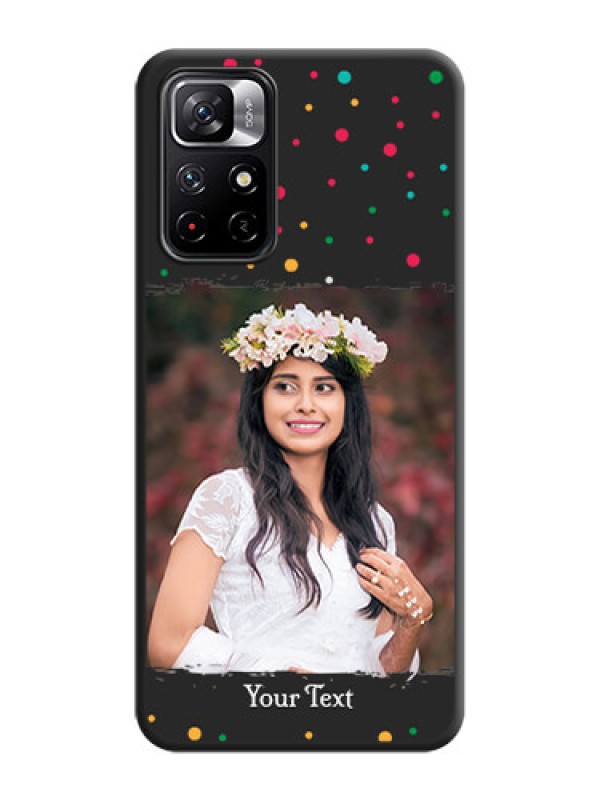 Custom Multicolor Dotted Pattern with Text on Space Black Custom Soft Matte Phone Back Cover - Redmi Note 11T 5G