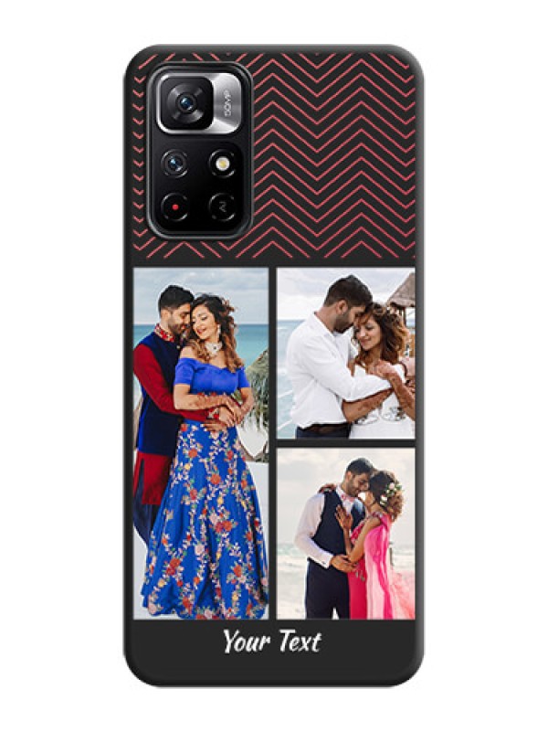 Custom Wave Pattern with 3 Image Holder on Space Black Custom Soft Matte Back Cover - Redmi Note 11T 5G