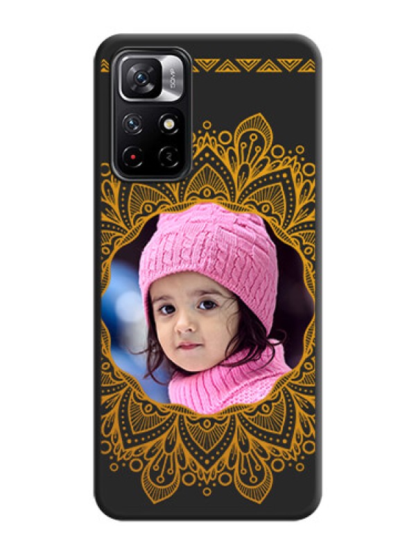 Custom Round Image with Floral Design on Photo on Space Black Soft Matte Mobile Cover - Redmi Note 11T 5G