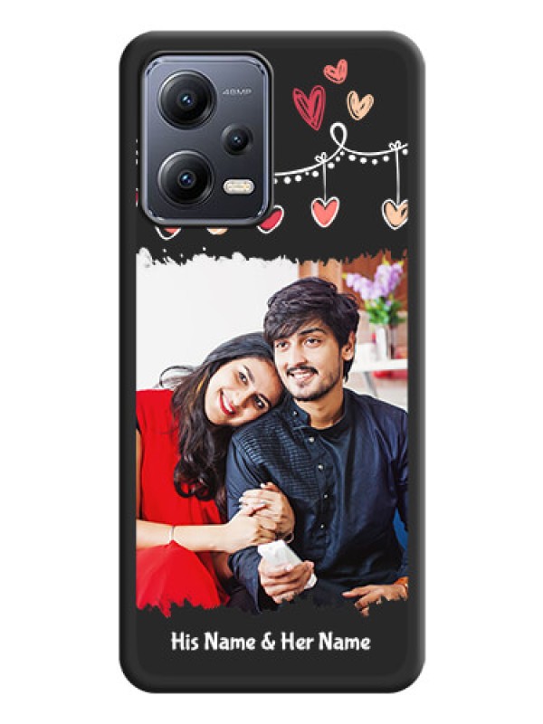 Custom Pink Love Hangings with Name on Space Black Custom Soft Matte Phone Cases - Xiaomi Redmi Note 12 5G