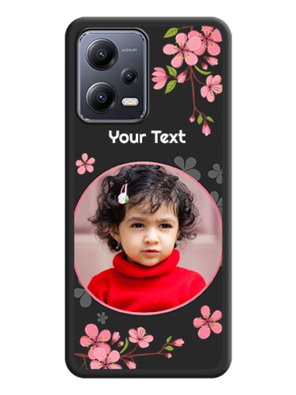 Custom Round Image with Pink Color Floral Design on Photo on Space Black Soft Matte Back Cover - Xiaomi Redmi Note 12 5G