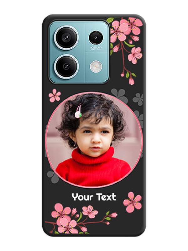 Custom Round Image with Pink Color Floral Design - Photo on Space Black Soft Matte Back Cover - Redmi Note 13 5G