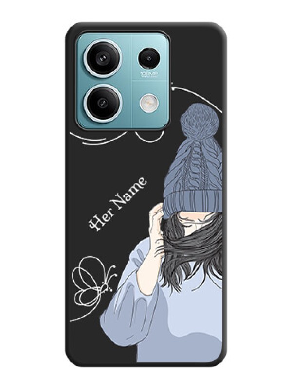 Custom Girl With Blue Winter Outfiit Custom Text Design On Space Black Personalized Soft Matte Phone Covers - Redmi Note 13 5G