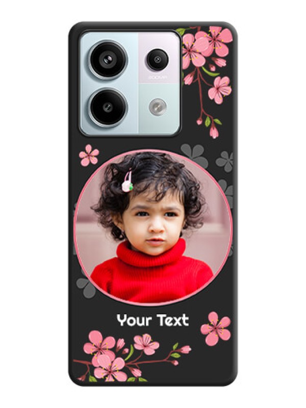 Custom Round Image with Pink Color Floral Design - Photo on Space Black Soft Matte Back Cover - Redmi Note 13 Pro 5G