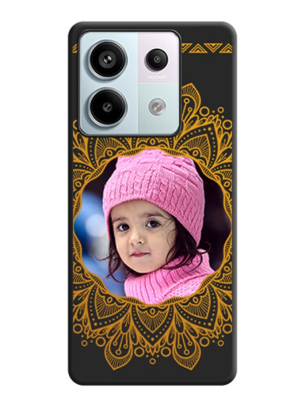 Custom Round Image with Floral Design - Photo on Space Black Soft Matte Mobile Cover - Redmi Note 13 Pro 5G
