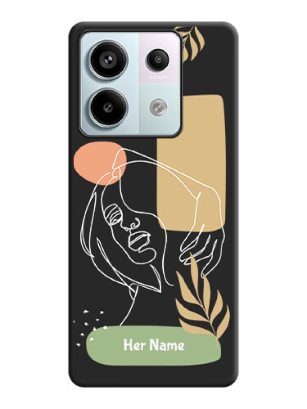 Custom Custom Text With Line Art Of Women & Leaves Design On Space Black Personalized Soft Matte Phone Covers - Redmi Note 13 Pro 5G