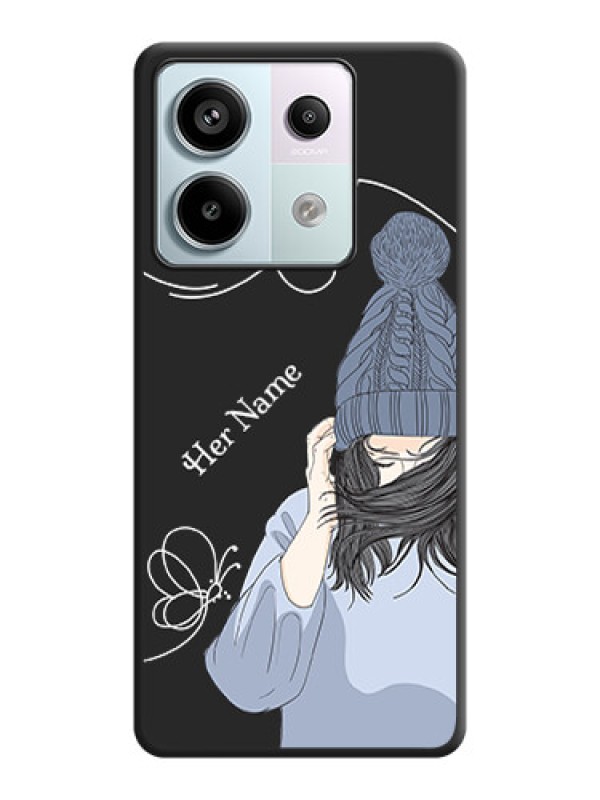 Custom Girl With Blue Winter Outfiit Custom Text Design On Space Black Personalized Soft Matte Phone Covers - Redmi Note 13 Pro 5G