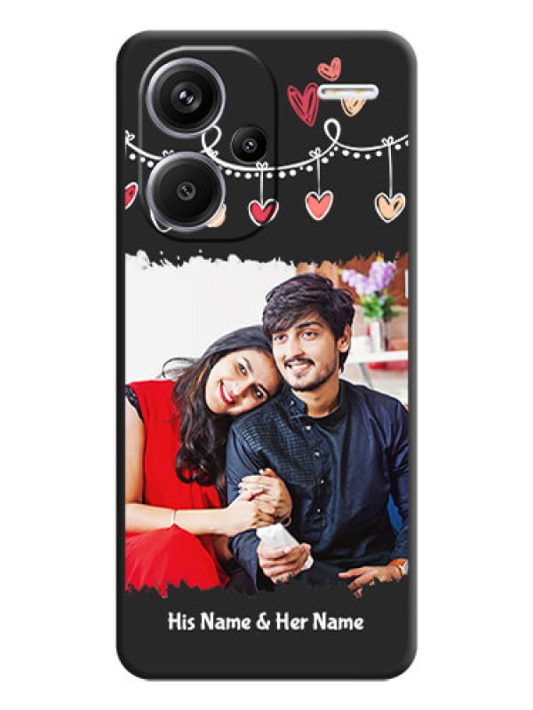 Custom Pink Love Hangings with Name On Space Black Custom Soft Matte Mobile Back Cover - Redmi Note 13 Pro Plus 5G