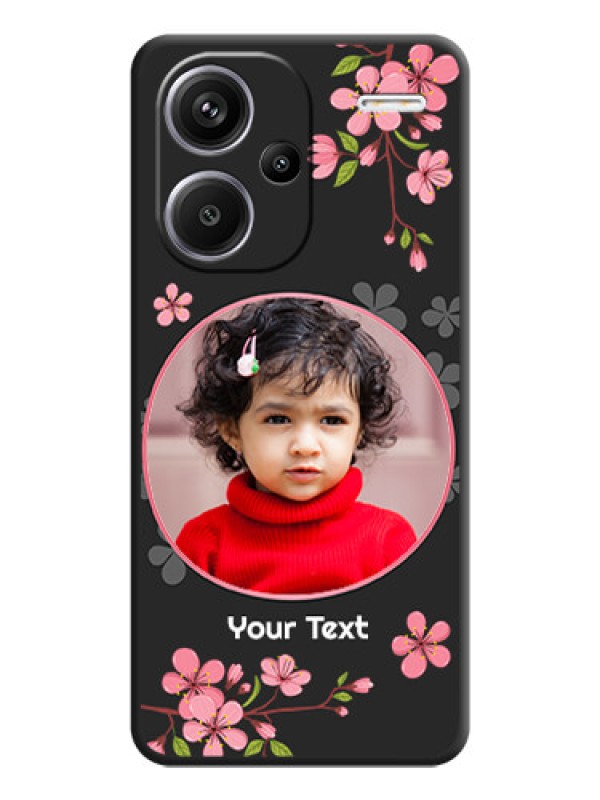 Custom Round Image with Pink Color Floral Design on Photo On Space Black Custom Soft Matte Mobile Back Cover - Redmi Note 13 Pro Plus 5G