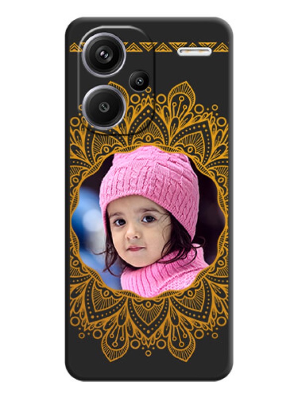 Custom Round Image with Floral Design On Space Black Custom Soft Matte Mobile Back Cover - Redmi Note 13 Pro Plus 5G