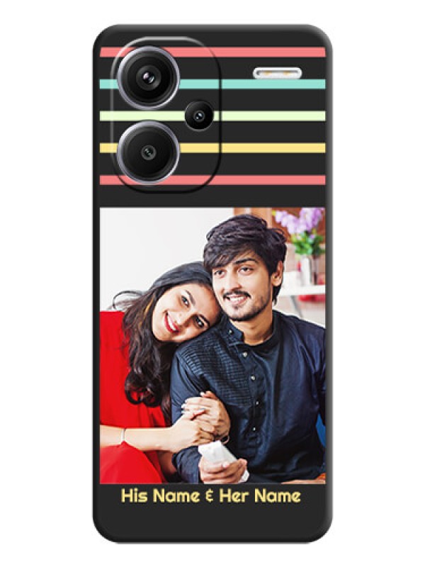 Custom Color Stripes with Photo and Text on Photo  On Space Black Custom Soft Matte Mobile Back Cover - Redmi Note 13 Pro Plus 5G
