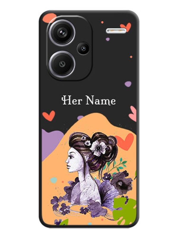 Custom Namecase For Her With Fancy Lady Image On Space Black Custom Soft Matte Mobile Back Cover - Redmi Note 13 Pro Plus 5G