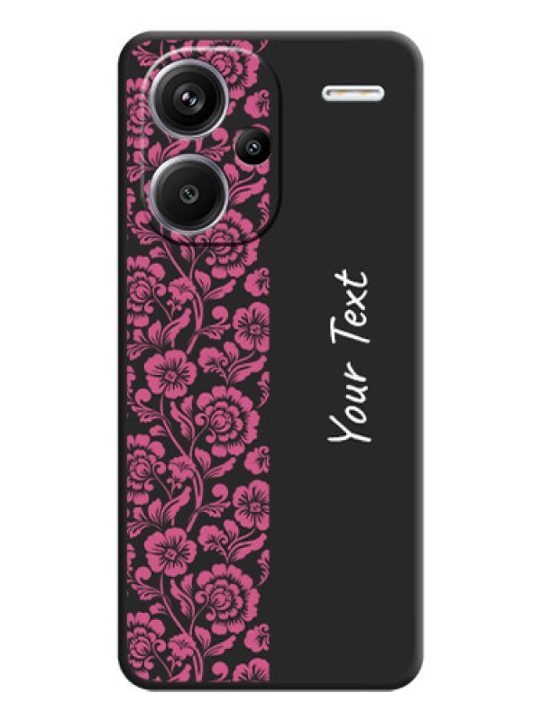 Custom Pink Floral Pattern Design With Custom Text On Space Black Custom Soft Matte Mobile Back Cover - Redmi Note 13 Pro Plus 5G