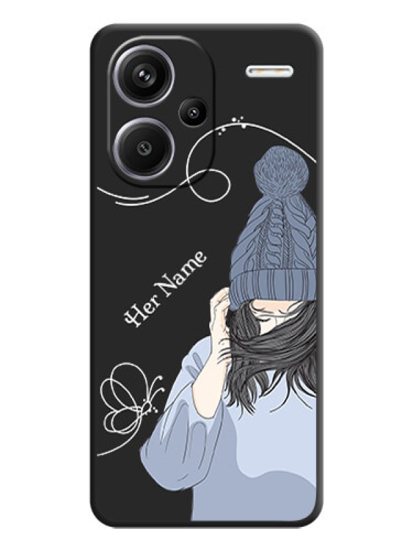 Custom Girl With Blue Winter Outfiit Custom Text Design On Space Black Custom Soft Matte Mobile Back Cover - Redmi Note 13 Pro Plus 5G