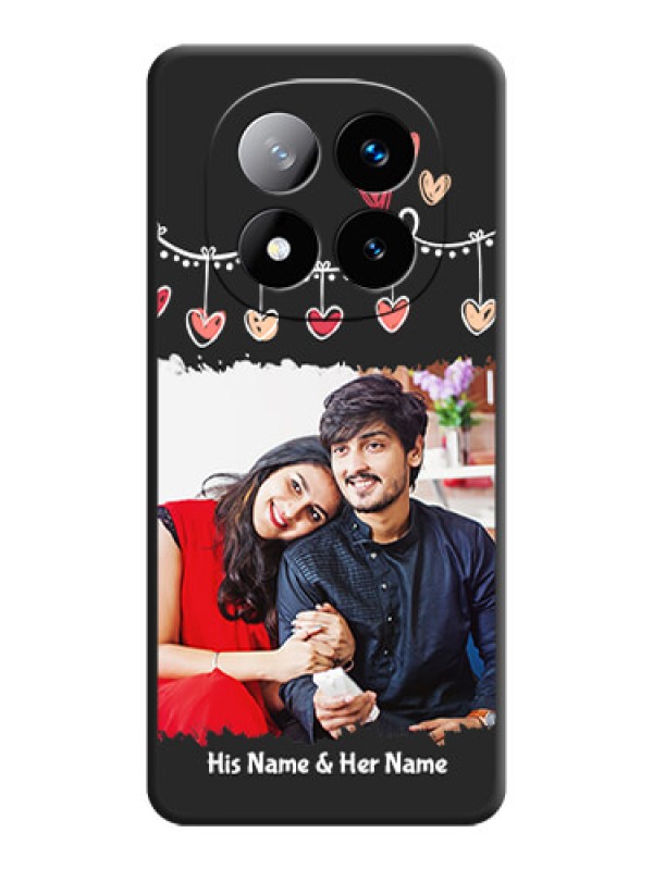 Custom Pink Love Hangings with Name On Space Black Custom Soft Matte Mobile Back Cover - Redmi Note 14 Pro Plus 5G