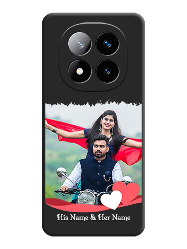 Custom Pin Color Love Shaped Ribbon Design with Text On Space Black Custom Soft Matte Mobile Back Cover - Redmi Note 14 Pro Plus 5G