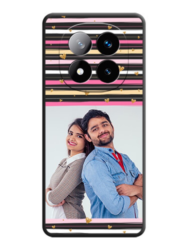 Custom Multicolor Lines and Golden Love Symbols Design on Photo On Space Black Custom Soft Matte Mobile Back Cover - Redmi Note 14 Pro Plus 5G