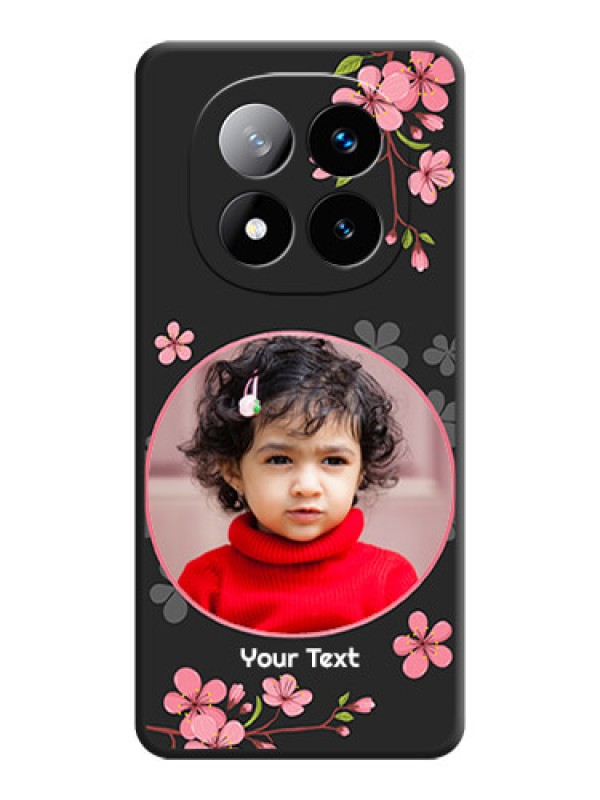 Custom Round Image with Pink Color Floral Design on Photo On Space Black Custom Soft Matte Mobile Back Cover - Redmi Note 14 Pro Plus 5G