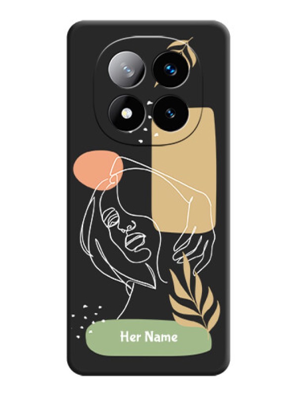 Custom Custom Text With Line Art Of Women & Leaves Design On Space Black Custom Soft Matte Mobile Back Cover - Redmi Note 14 Pro Plus 5G