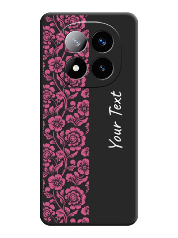 Custom Pink Floral Pattern Design With Custom Text On Space Black Custom Soft Matte Mobile Back Cover - Redmi Note 14 Pro Plus 5G