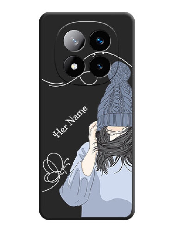 Custom Girl With Blue Winter Outfiit Custom Text Design On Space Black Custom Soft Matte Mobile Back Cover - Redmi Note 14 Pro Plus 5G