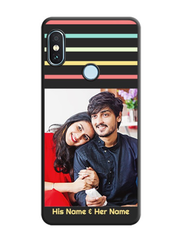 Custom Color Stripes with Photo and Text on Photo  On Space Black Custom Soft Matte Mobile Back Cover - Xiaomi Redmi Note 5 Pro