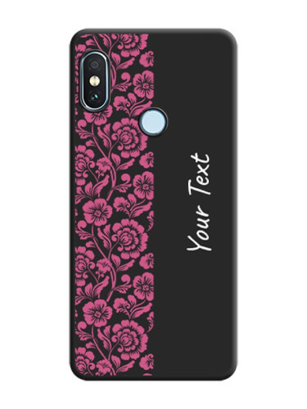 Custom Pink Floral Pattern Design With Custom Text On Space Black Custom Soft Matte Mobile Back Cover - Xiaomi Redmi Note 5 Pro