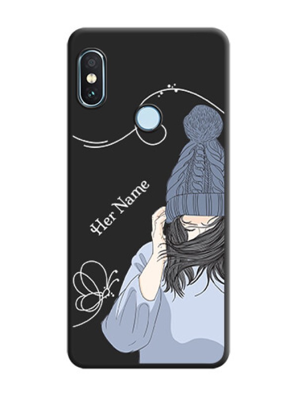 Custom Girl With Blue Winter Outfiit Custom Text Design On Space Black Custom Soft Matte Mobile Back Cover - Xiaomi Redmi Note 5 Pro