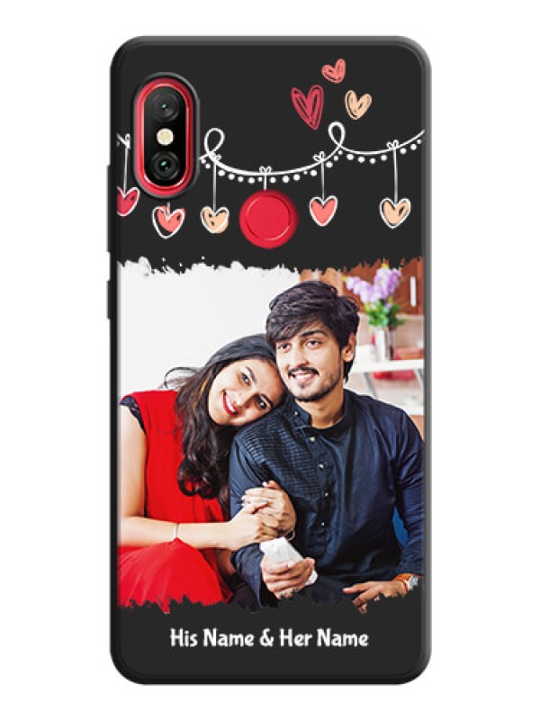 Custom Pink Love Hangings with Name on Space Black Custom Soft Matte Phone Cases - Redmi Note 6 Pro