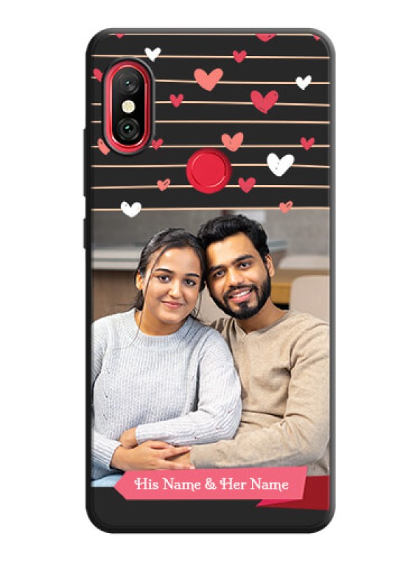 Custom Love Pattern with Name on Pink Ribbon  - Photo on Space Black Soft Matte Back Cover - Redmi Note 6 Pro