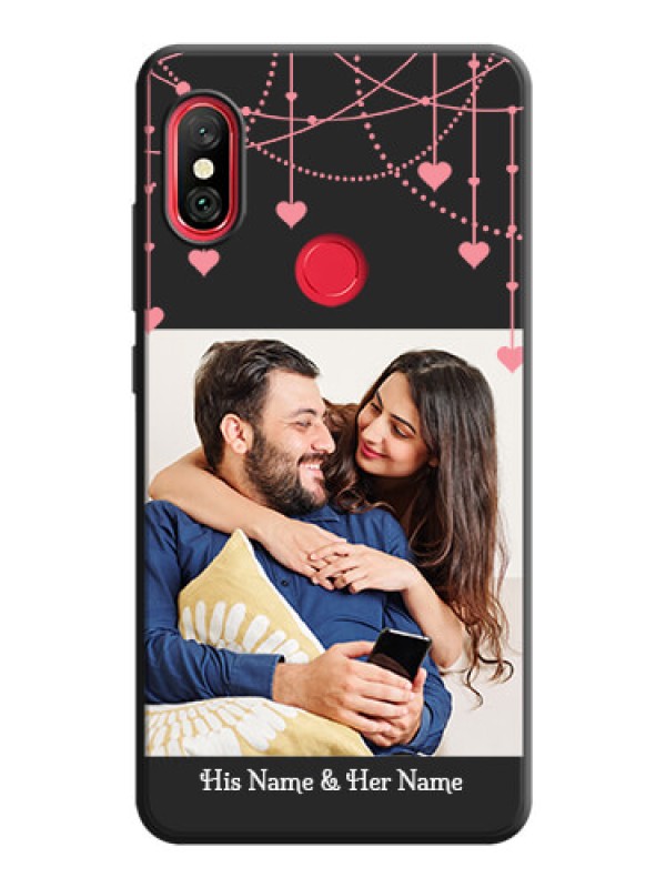 Custom Pink Love Hangings with Text on Space Black Custom Soft Matte Back Cover - Redmi Note 6 Pro