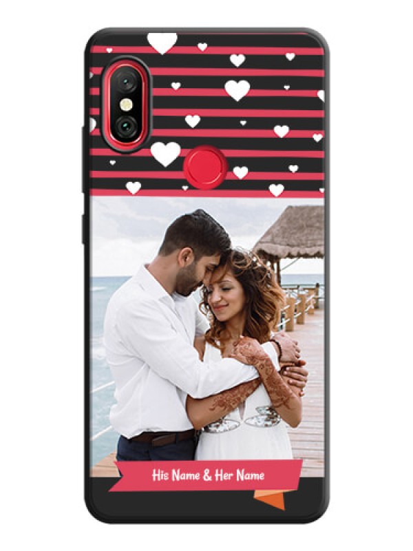 Custom White Color Love Symbols with Pink Lines Pattern on Space Black Custom Soft Matte Phone Cases - Redmi Note 6 Pro