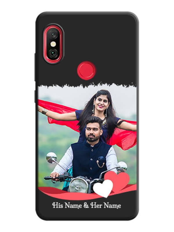 Custom Pink Color Love Shaped Ribbon Design with Text on Space Black Custom Soft Matte Phone Back Cover - Redmi Note 6 Pro