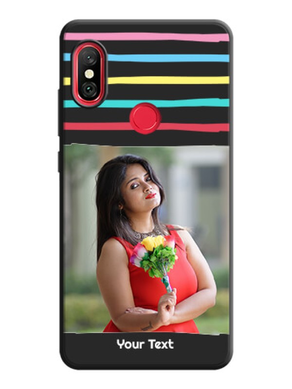 Custom Multicolor Lines with Image on Space Black Personalized Soft Matte Phone Covers - Redmi Note 6 Pro